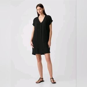 Gap Black Short Sleeve Shirt Dress Size Medium Tall Shift Pockets Casual Sheath